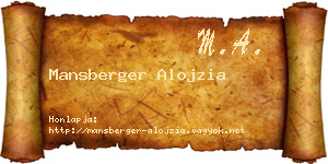 Mansberger Alojzia névjegykártya